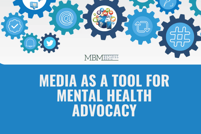 Illustration of gears with social media icons representing the role of media in mental health advocacy.