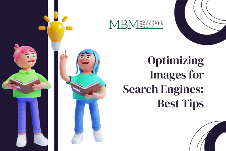 Illustration of two characters with books and a lightbulb, representing tips for optimizing images for search engines.
