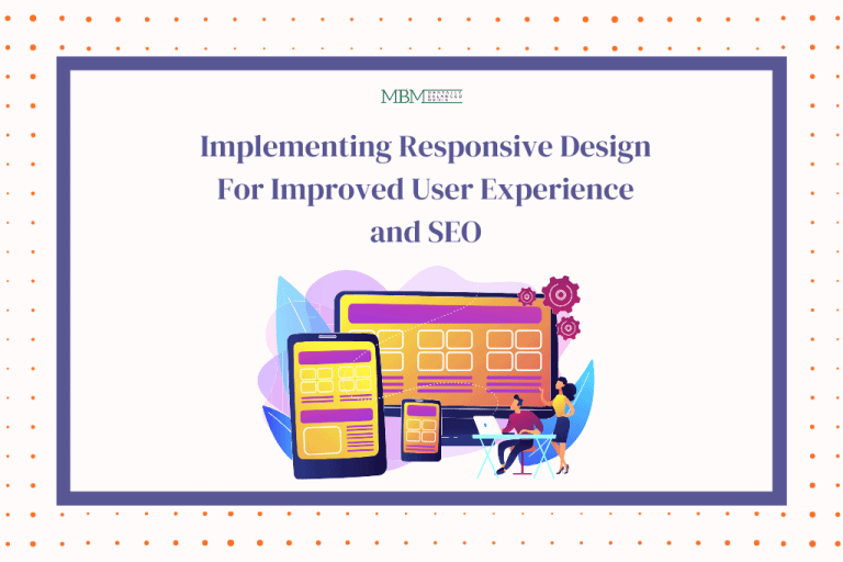 Illustration of devices showing responsive design layouts for improved user experience and SEO.